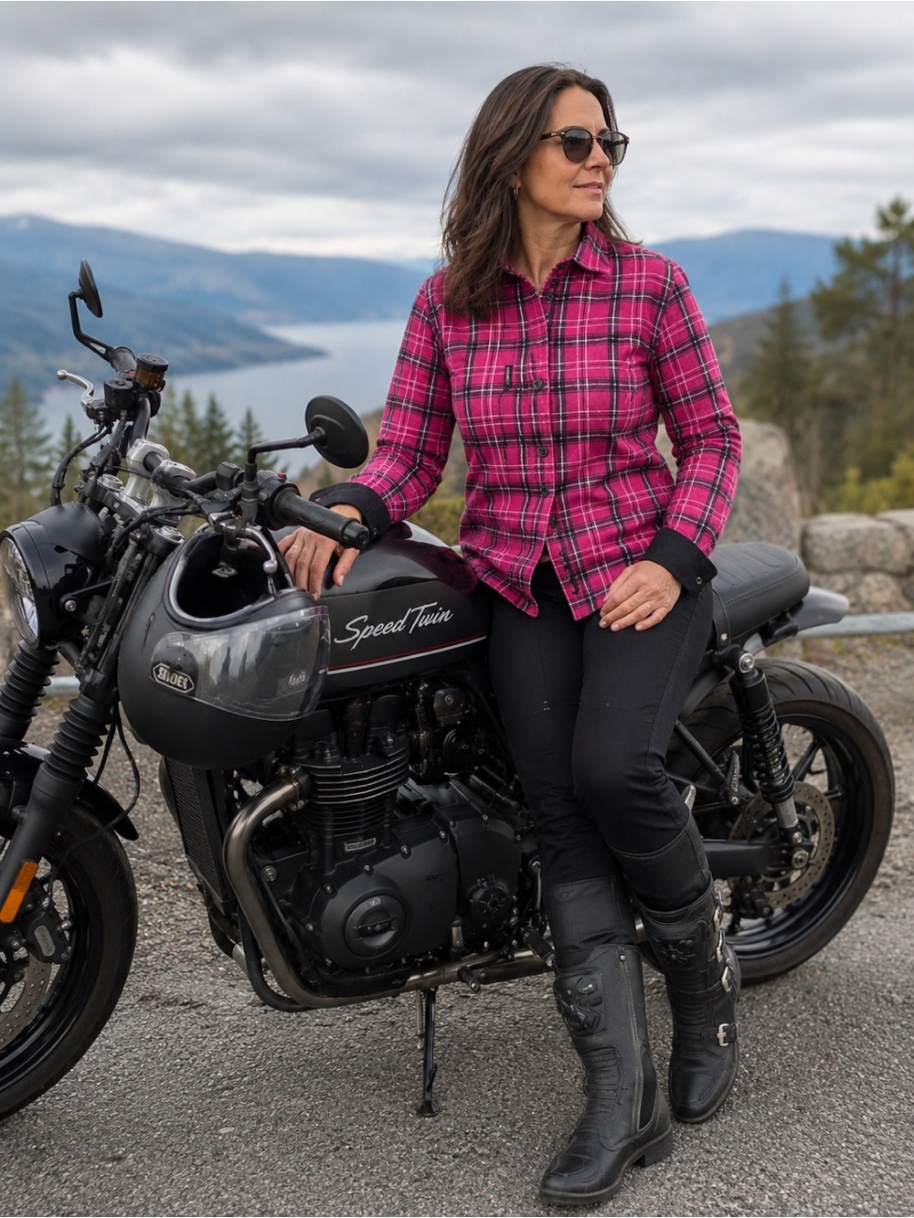 Joe Rocket Roxie Armoured Motorcycle Riding Shirt – Pink Plaid – CE Armour